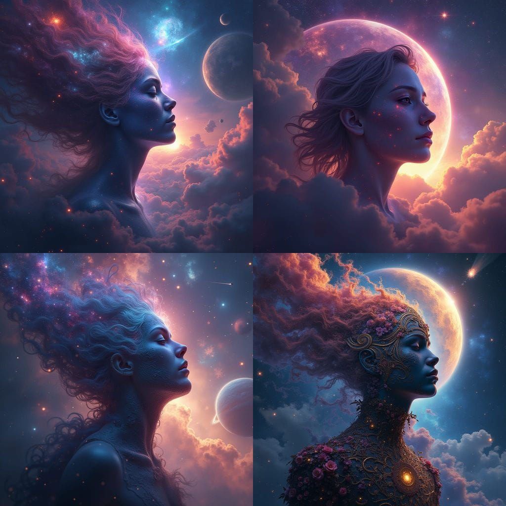 Cosmic Galaxy with Planets and Nebulas