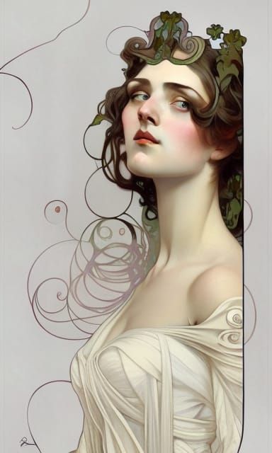 Art Nouveau Girl Portrait in Ornate Interior