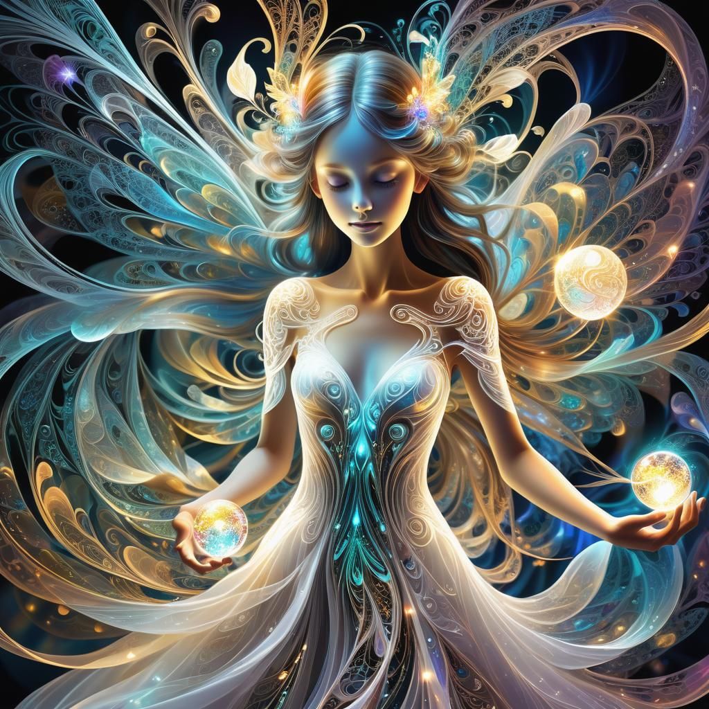 Fairy with Orb in Abstract Fractal Vector Art