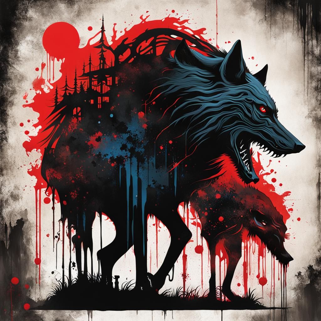 Big Bad Wolf Silhouette in Graffiti Art Style