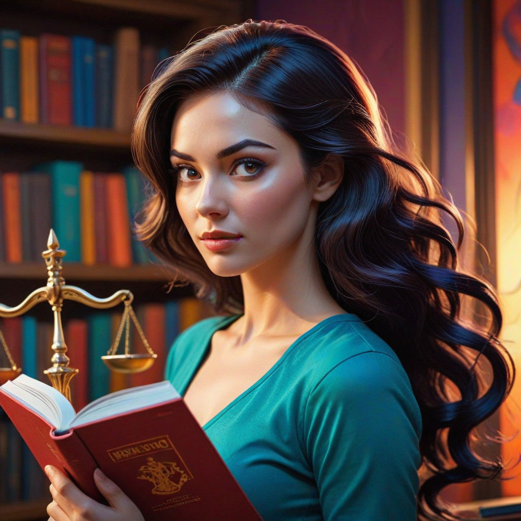 Femida in Whimsical Cartoon Style Holding Scales of Justice