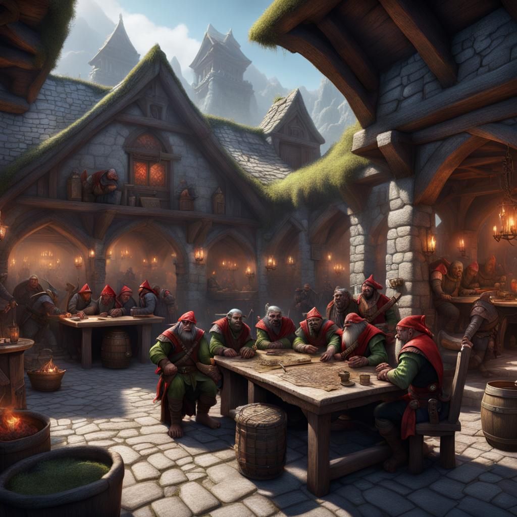 Fantasy Characters Discuss Treasures in Irish Inn