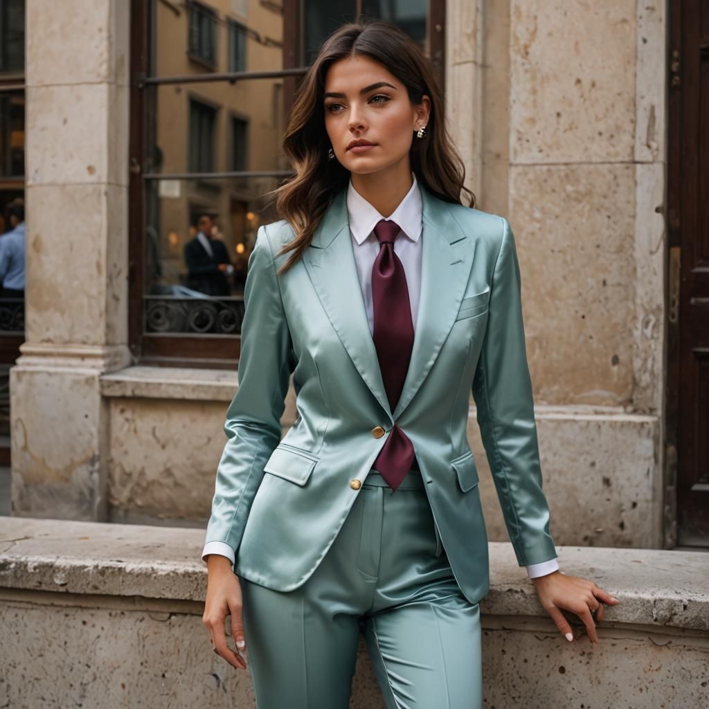 Elegant Italian Woman in Satin Suit Portrait