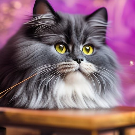 Persian Cat on Vintage Journal, Hyperrealistic Art