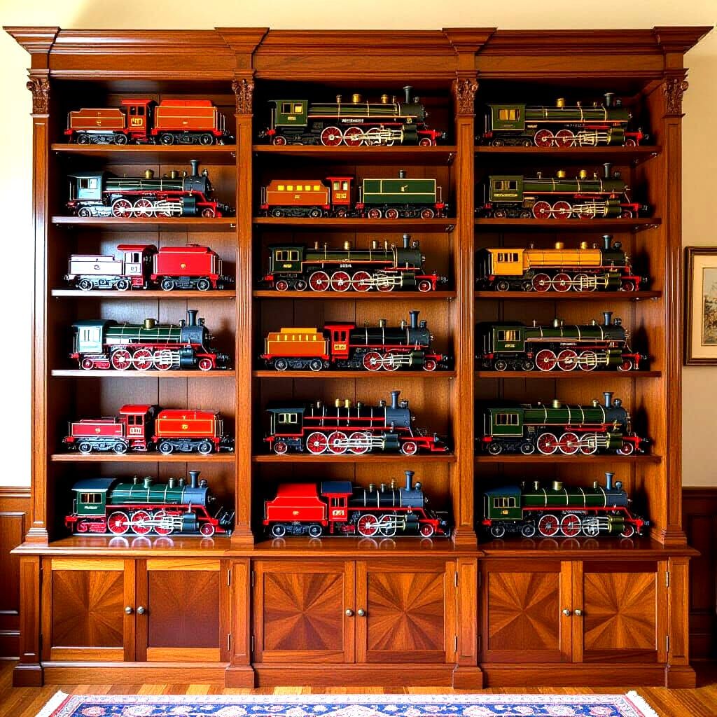 Collection of Model Train Locomotives on Display