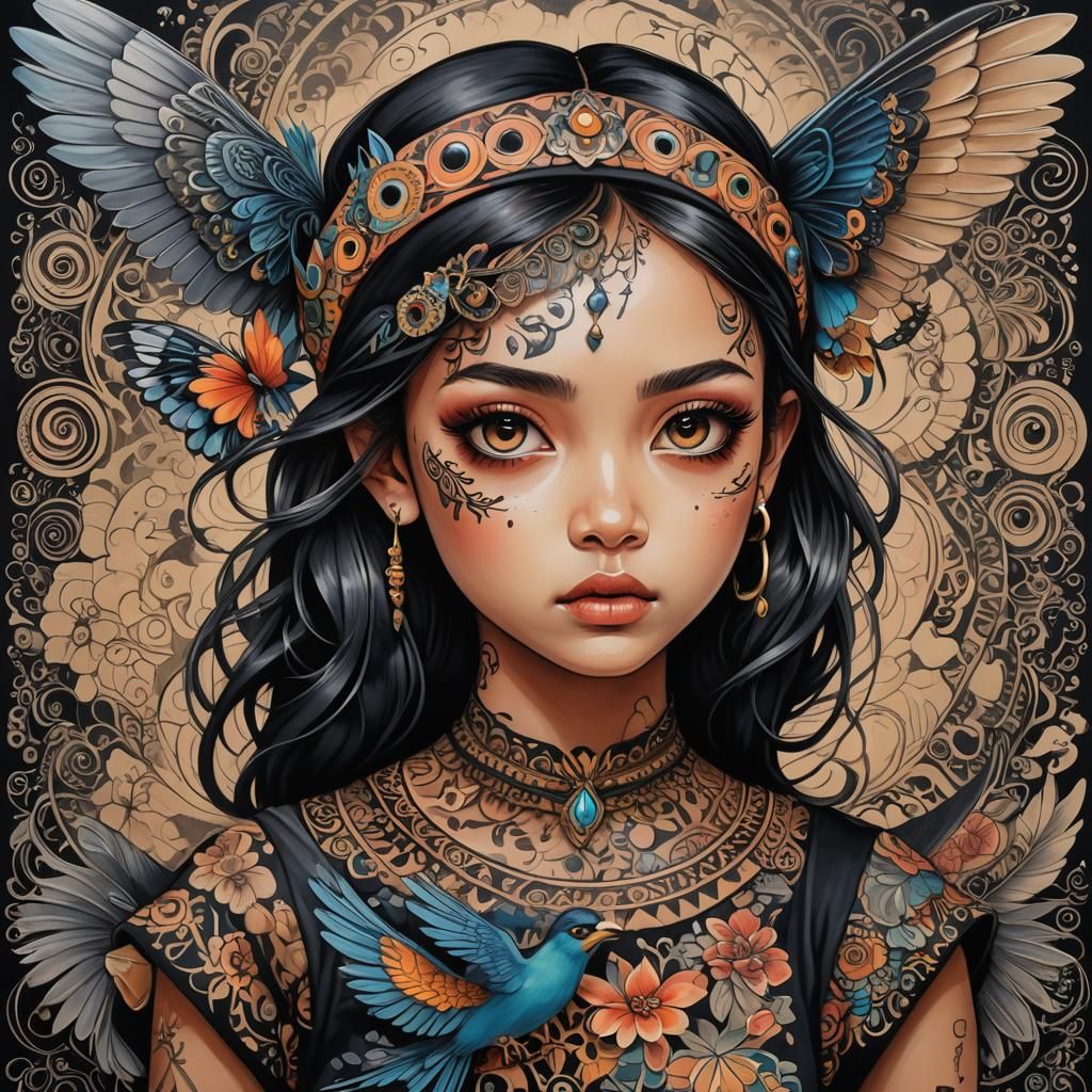 Vibrant Conceptual Art: Girl with Expressive Eyes