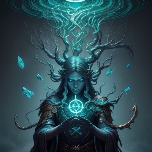 Enchanted Oak Door with Runes and Galaxy Knob