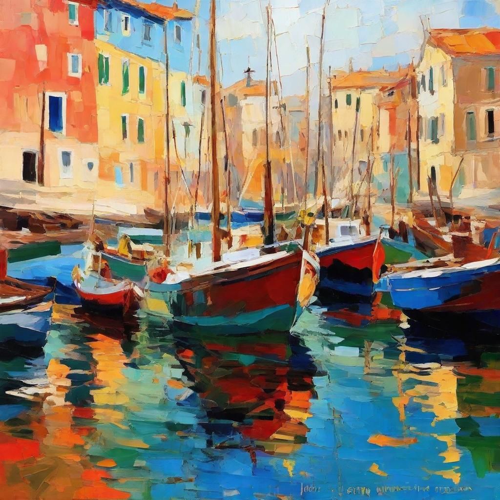 Colorful Fisherman's Harbor: Impressionist Brushstrokes