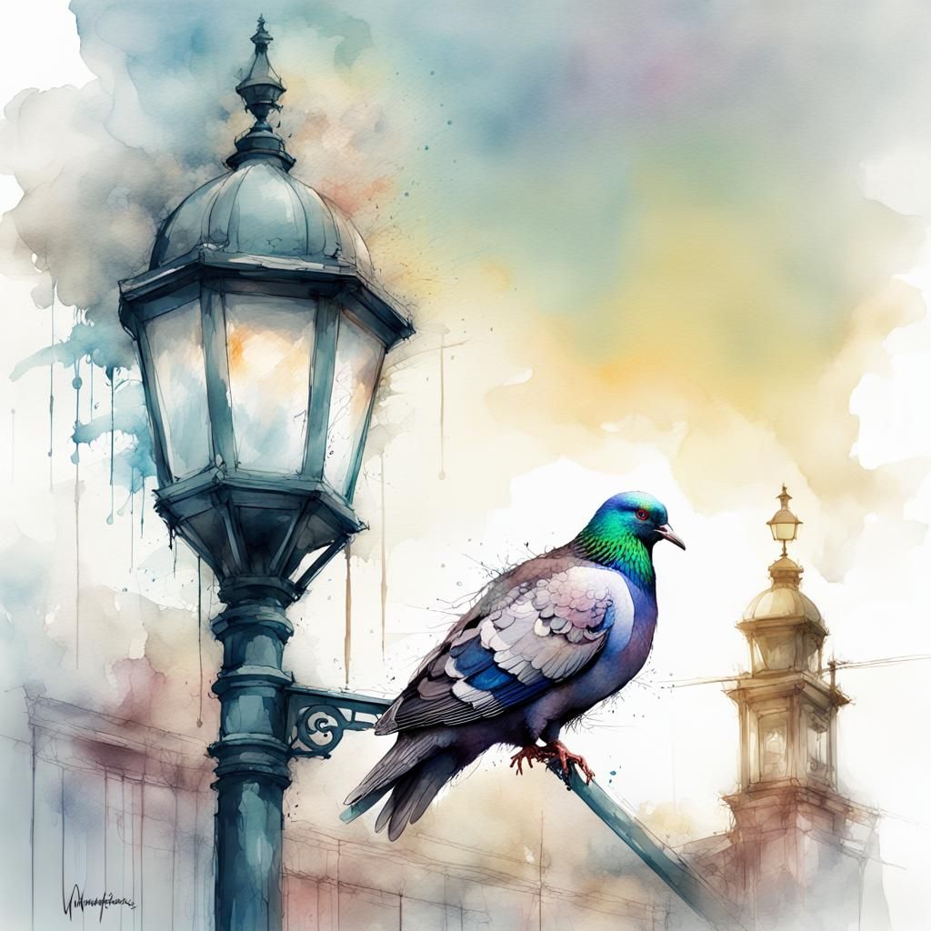 Pigeon On A Lamppost