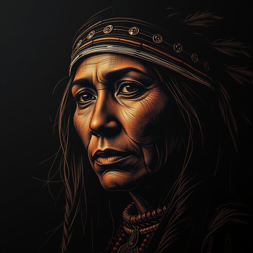 Sparrowsong, Native American Portrait in Copper Lines