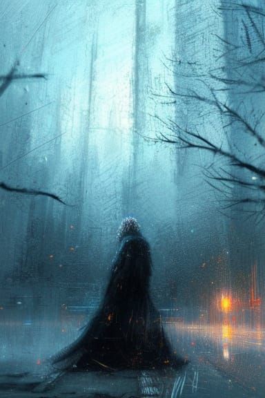 Isolated Figure in Cold, Detailed Landscape