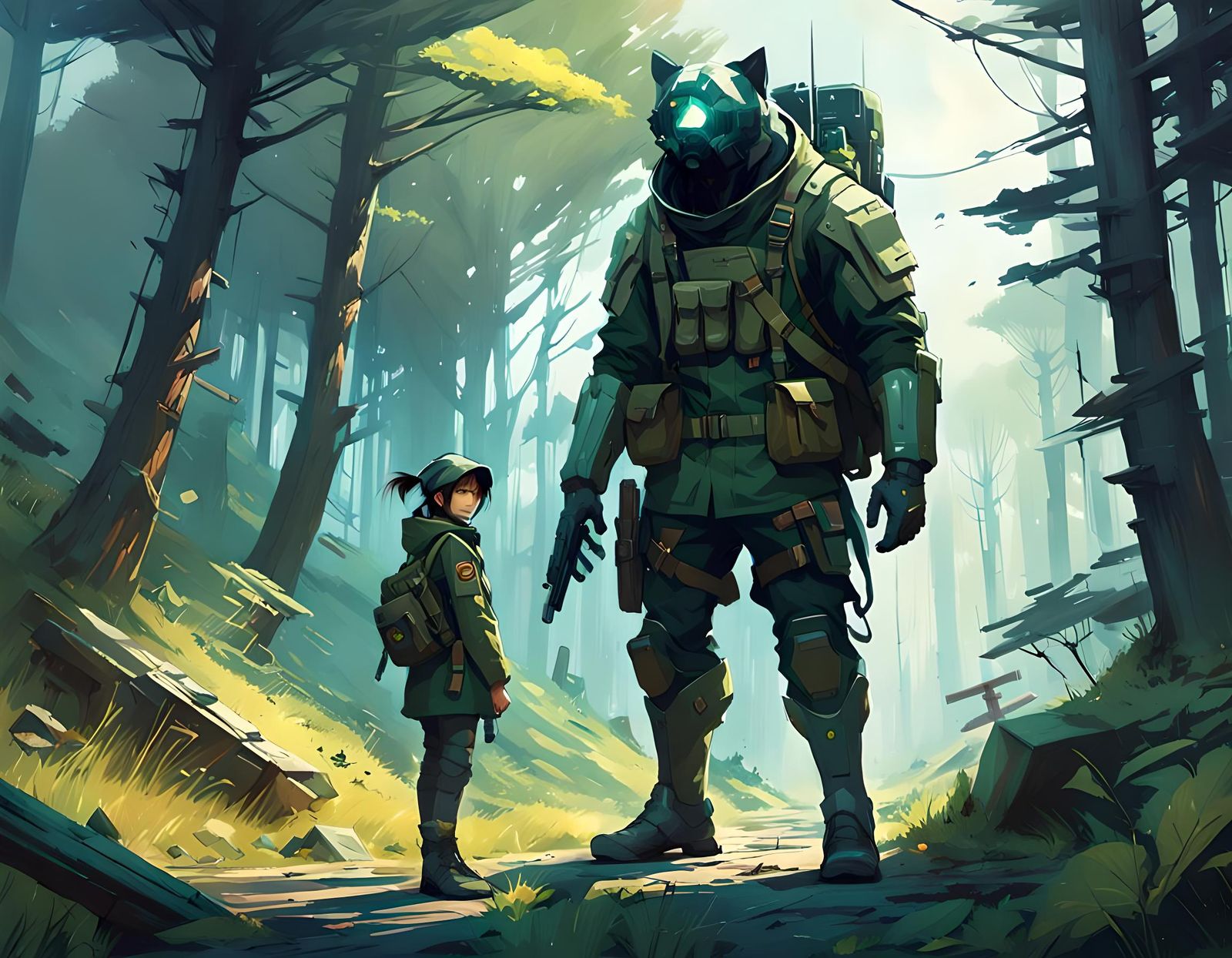 Hunter-Stalker Hybrid in Military Attire: Digital Art