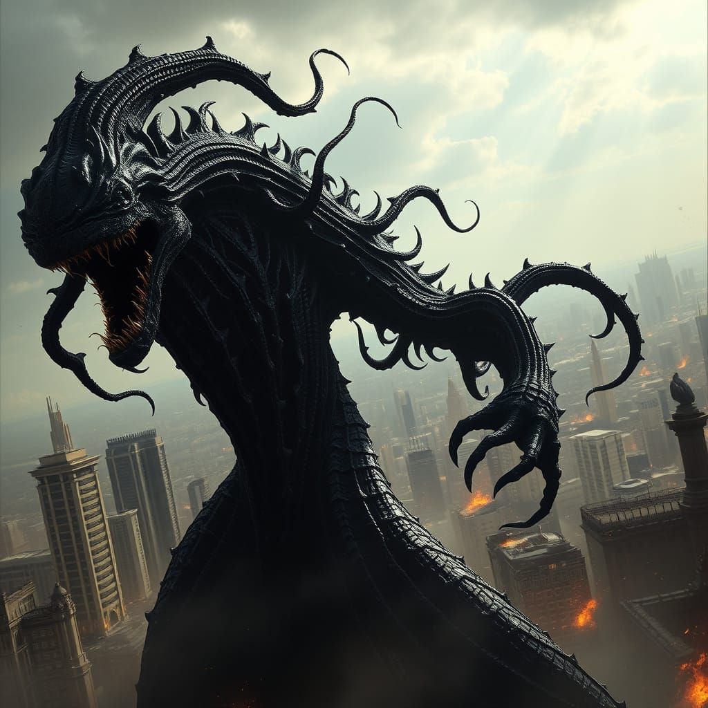 Gargantuan Dark Symbiote Warrior Rises from Ruins in Cyberpu...