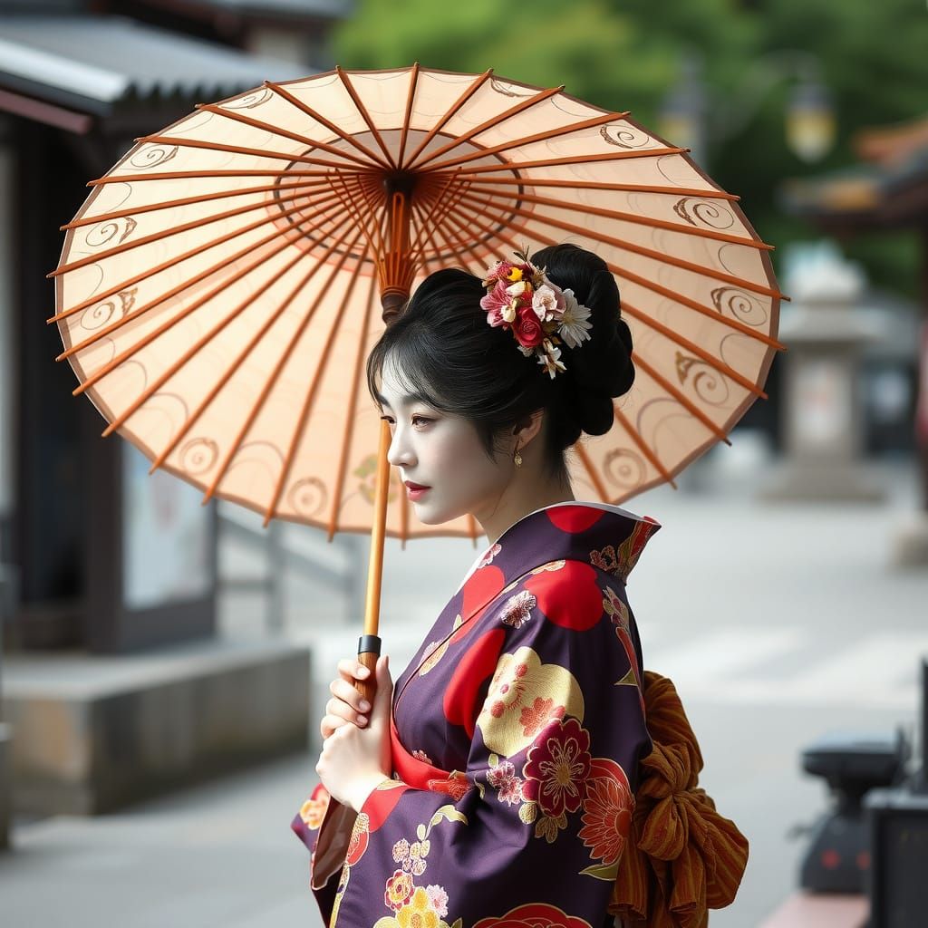Traditional Japanese Woman in Yukata Robe
