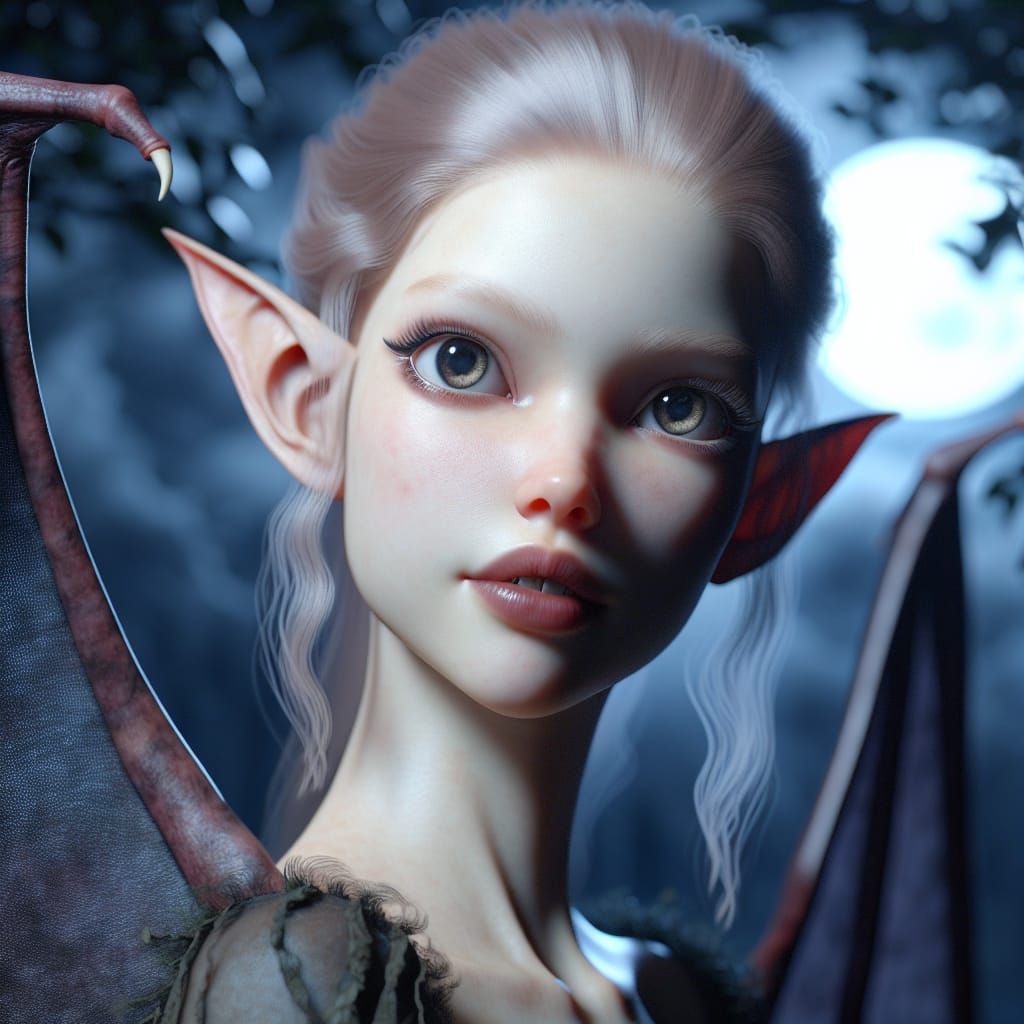 Hyper realistic female elven/bat hybrid