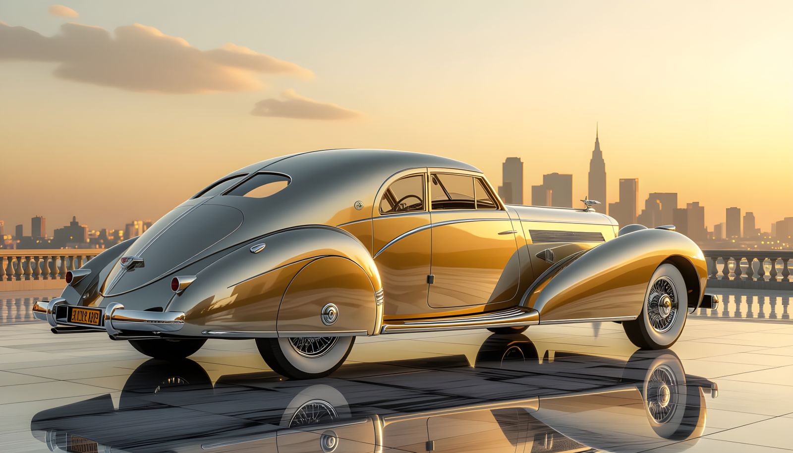 Art Deco Luxury Car in Chrome and Gold