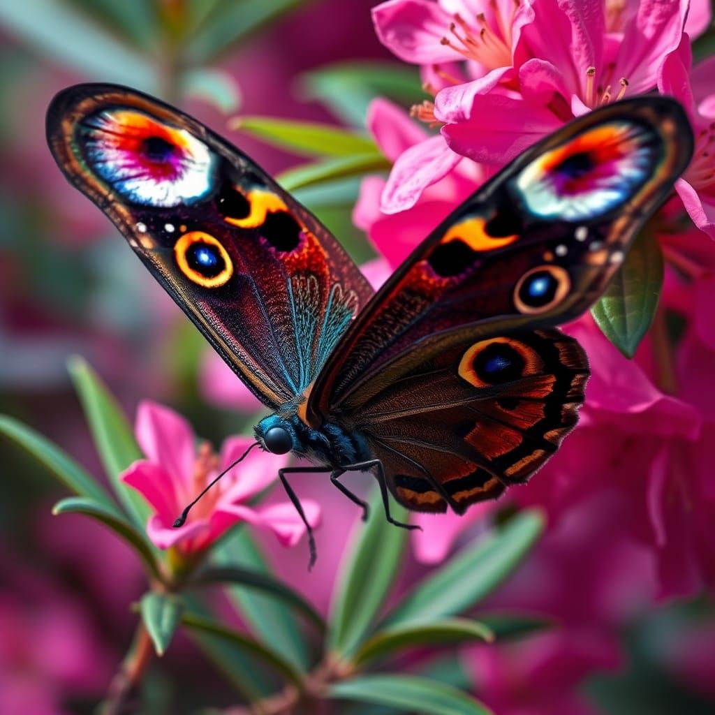 Peacock Butterfly Senses Nectar: Hyperrealistic Splash Art