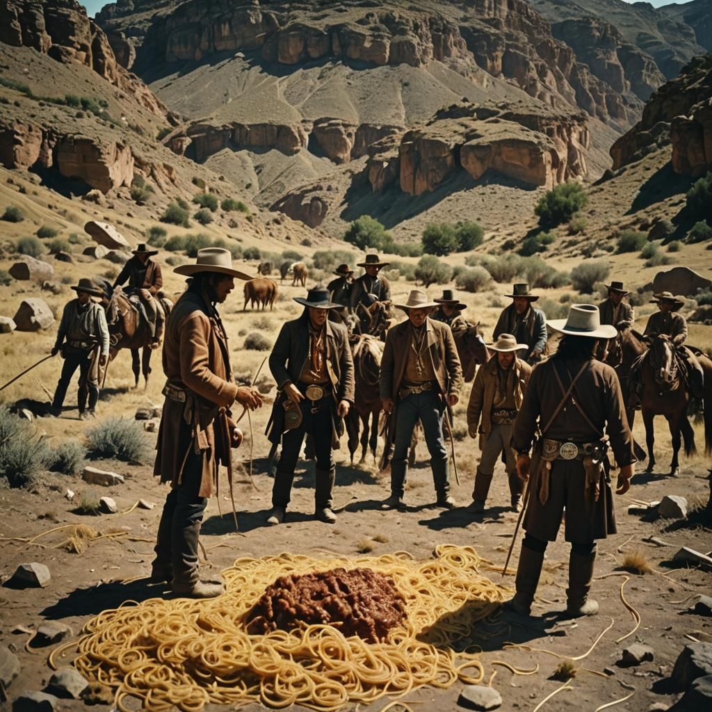 Dramatic Spaghetti Western Scene in Cinematic Style
