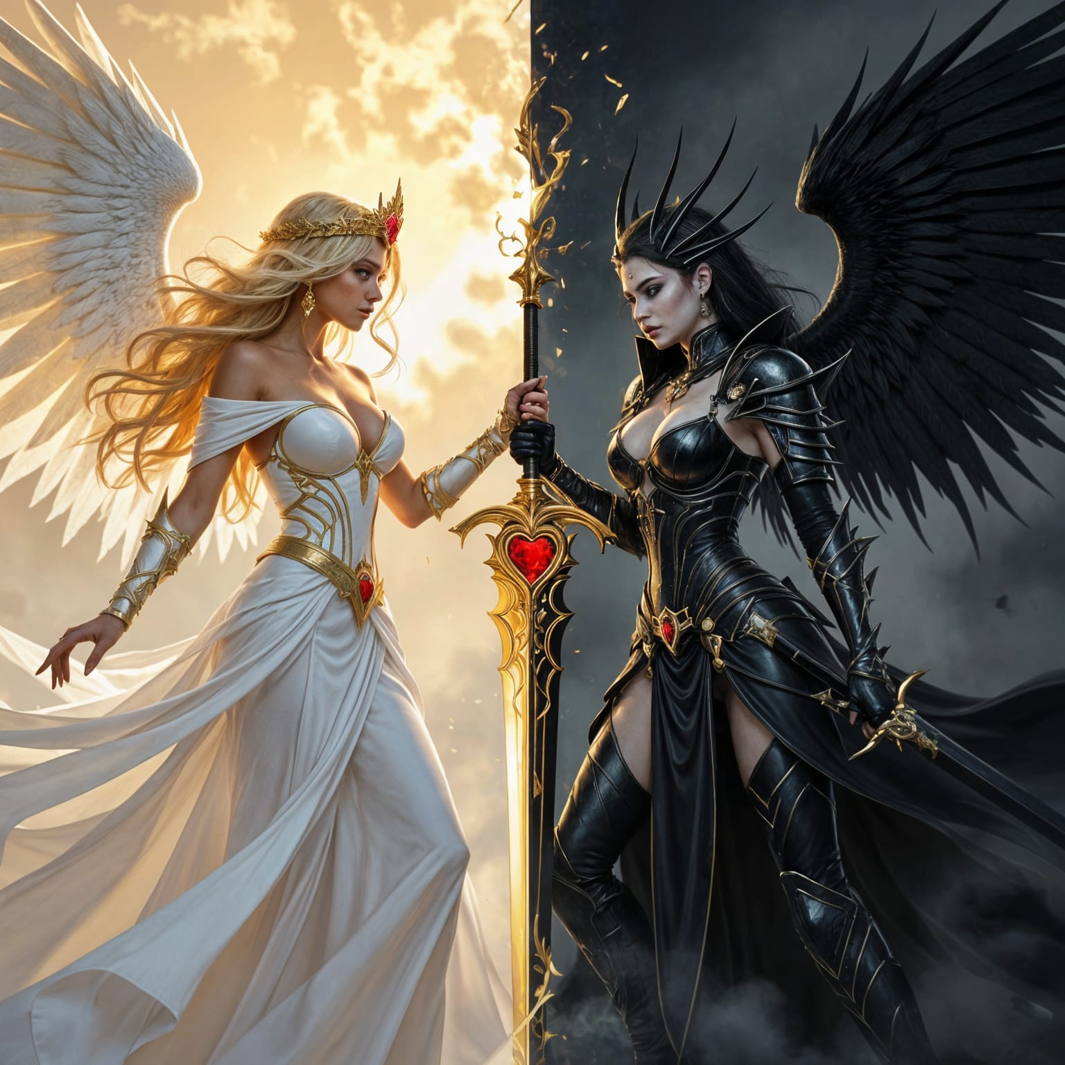 Angelic Duel: Light Versus Darkness in Hyperrealism