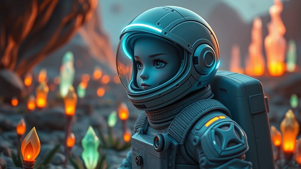Hyperrealistic BJD Doll in Futuristic Astronaut Gear Explore...