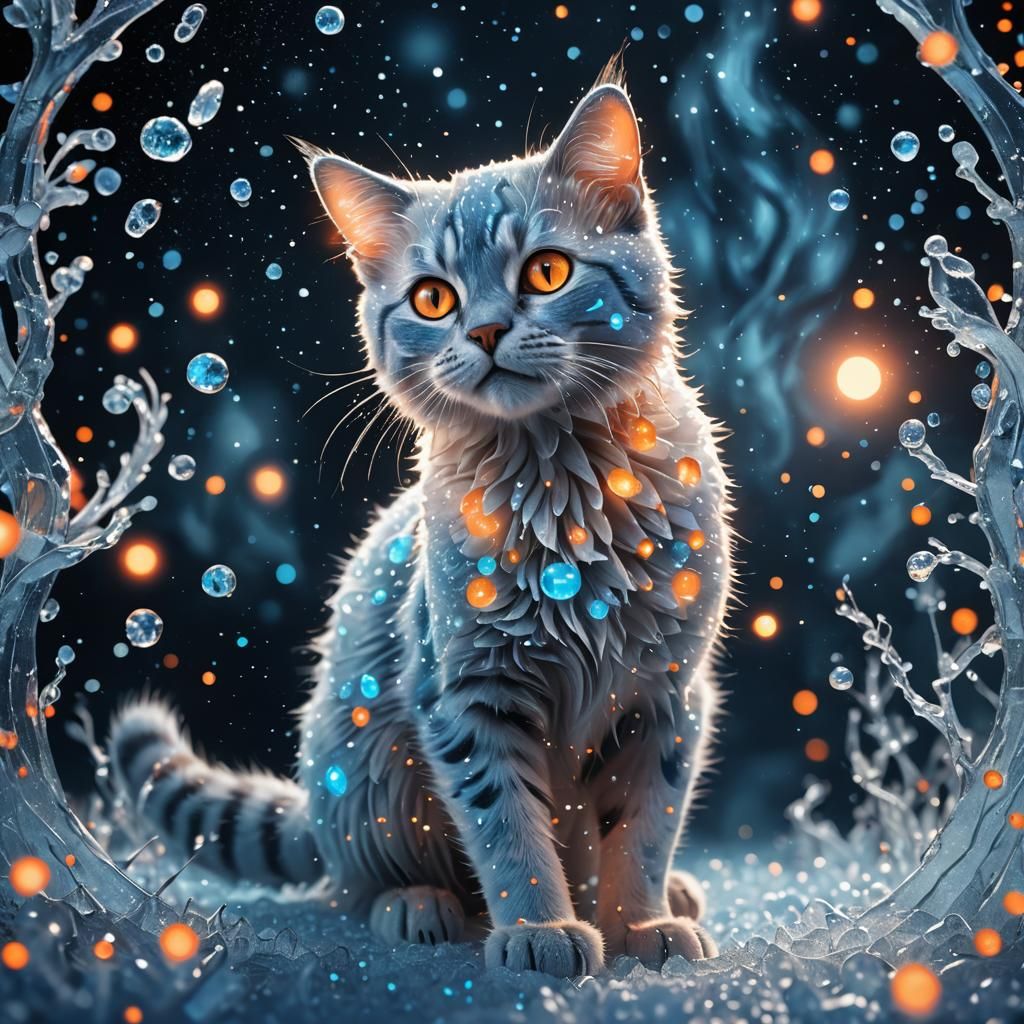 Luminous Dot Cat in Fantasy Landscape