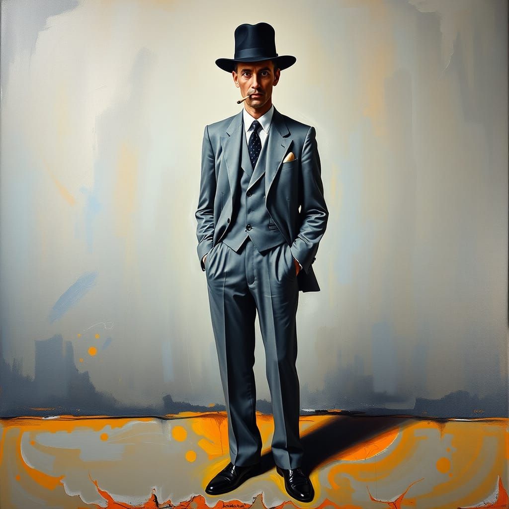 Man in Gray Suit in Surrealist Style
