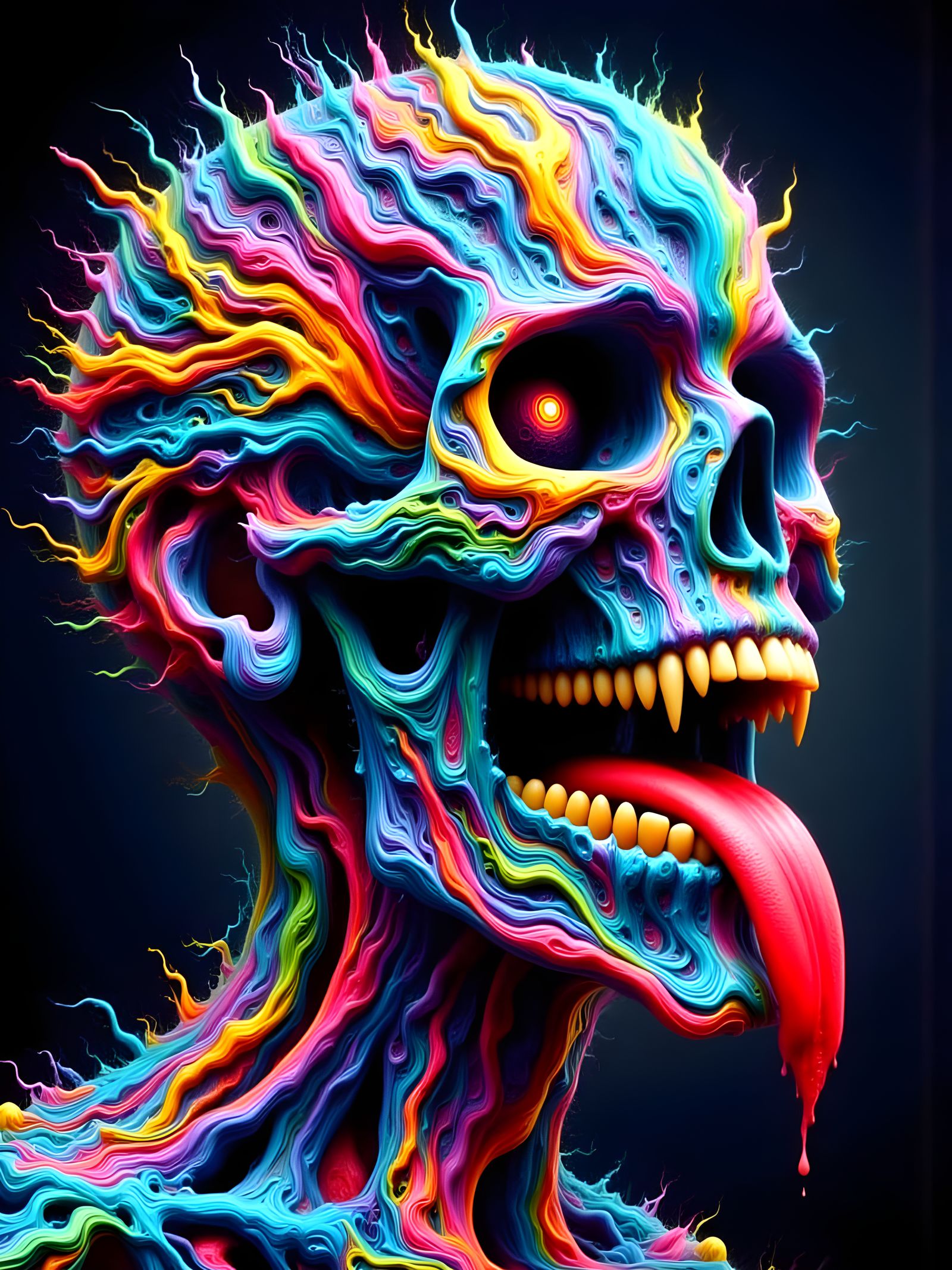 Vibrant Sugar Skull with Sharp Fangs and Tongue