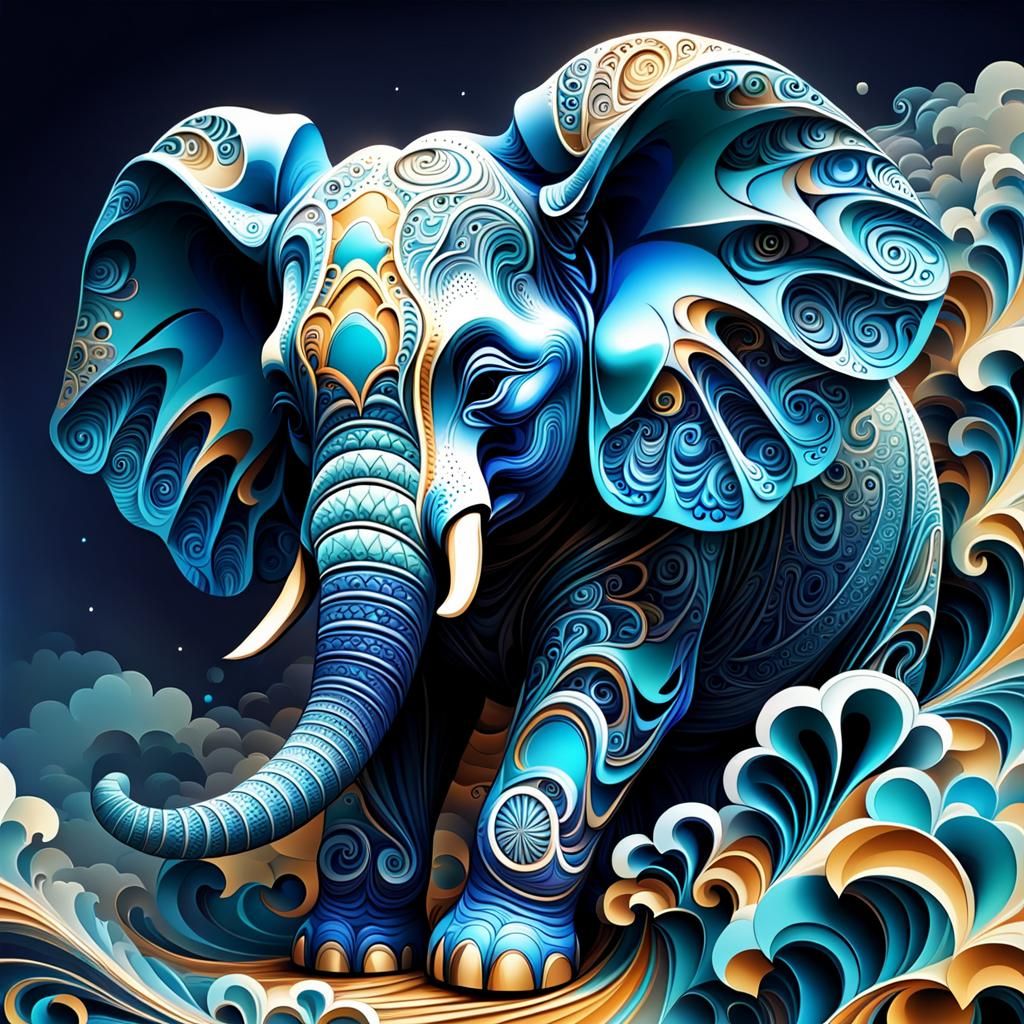 Sleeping Elephant Cloud in Abstract Vector Style