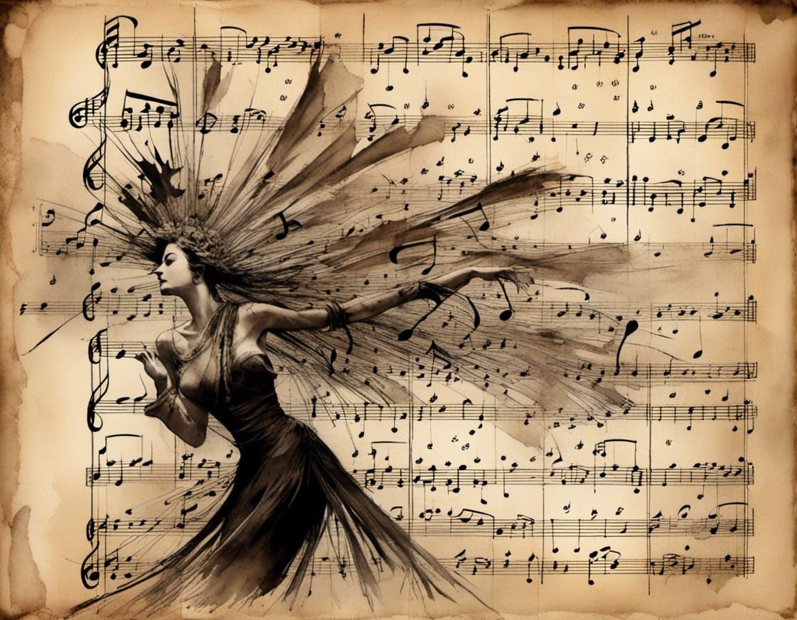 Vintage Music Sheet with Junk Journal Elements