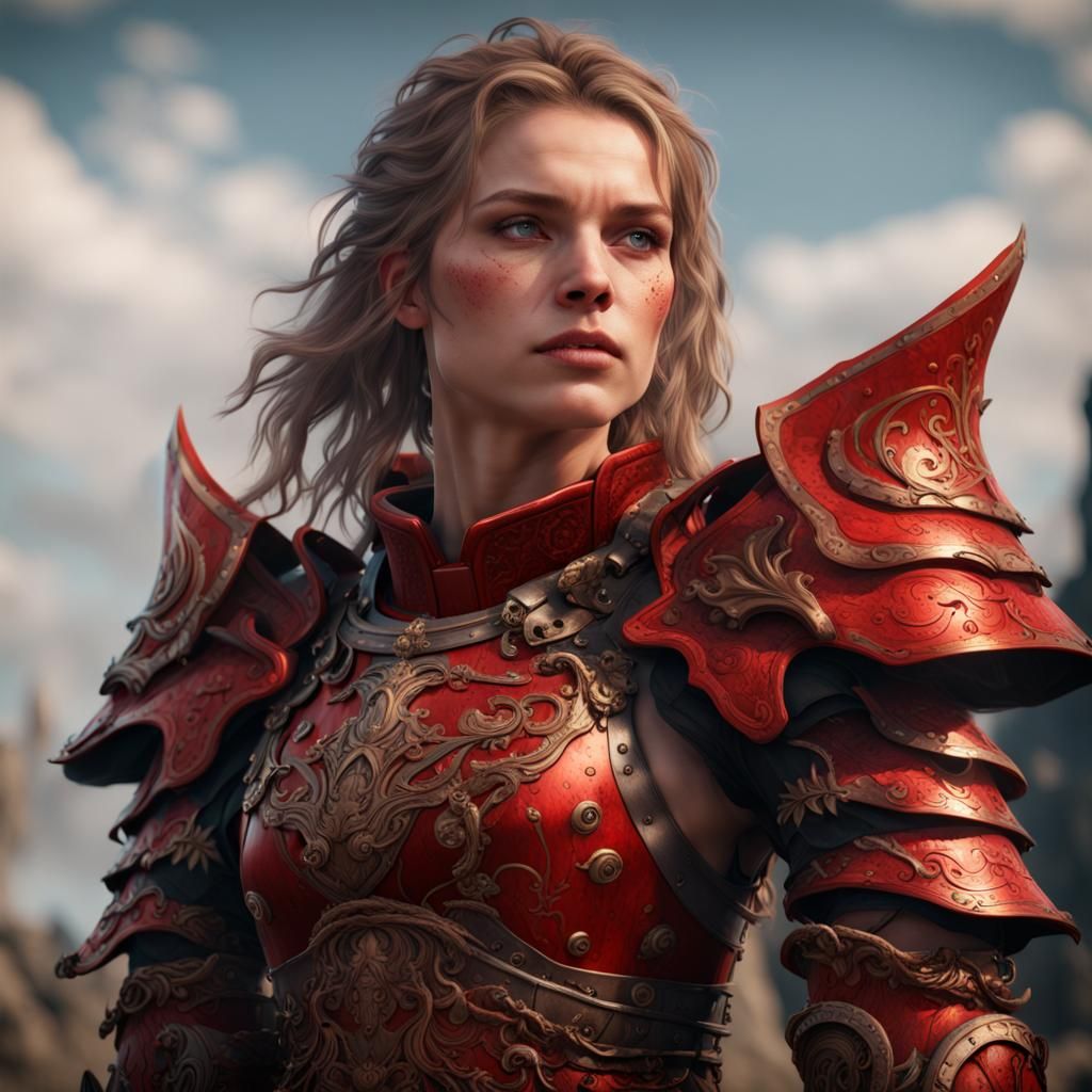 Dutch Girl in Red Battle Armor: Fantasy Art