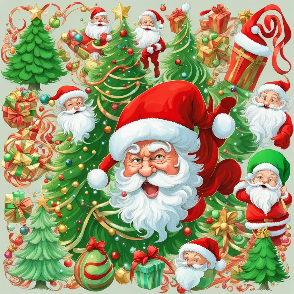 Festive Christmas Scene with Santa and Helpers