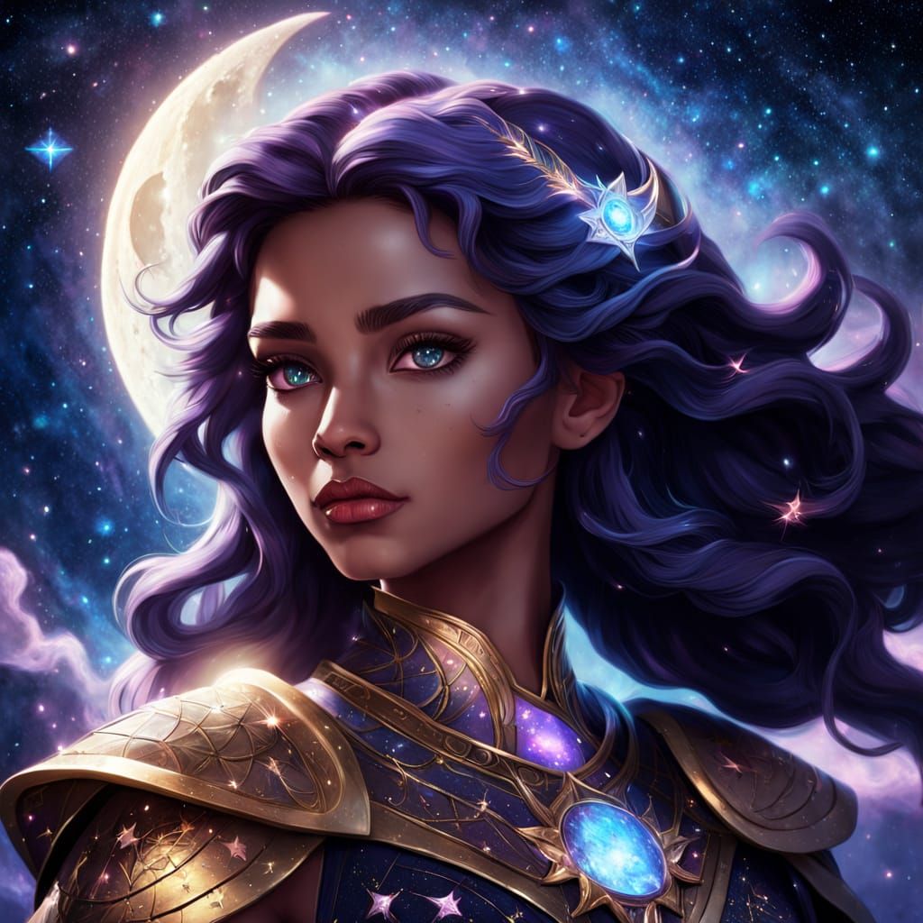 Ethereal Guardian in Starry Night Sky