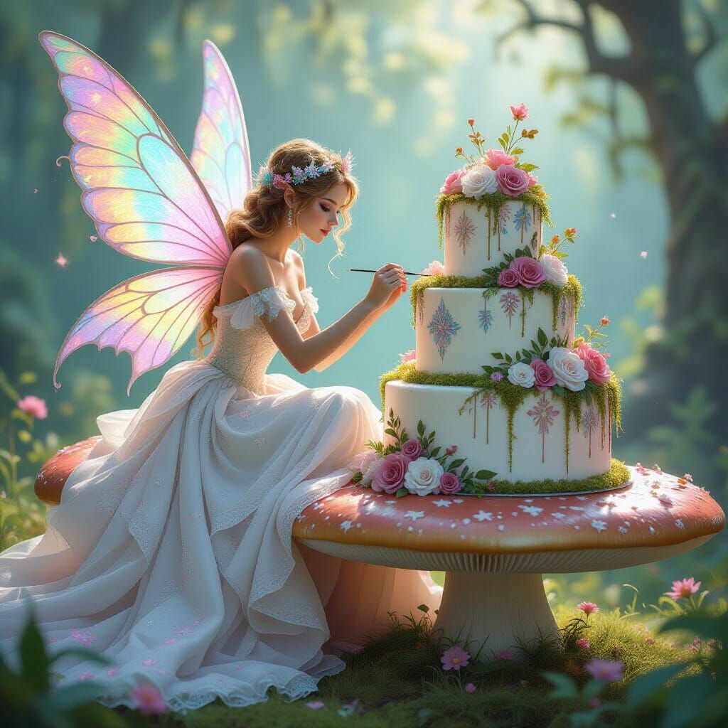 Cake Decorating Fairy in Art Nouveau Style