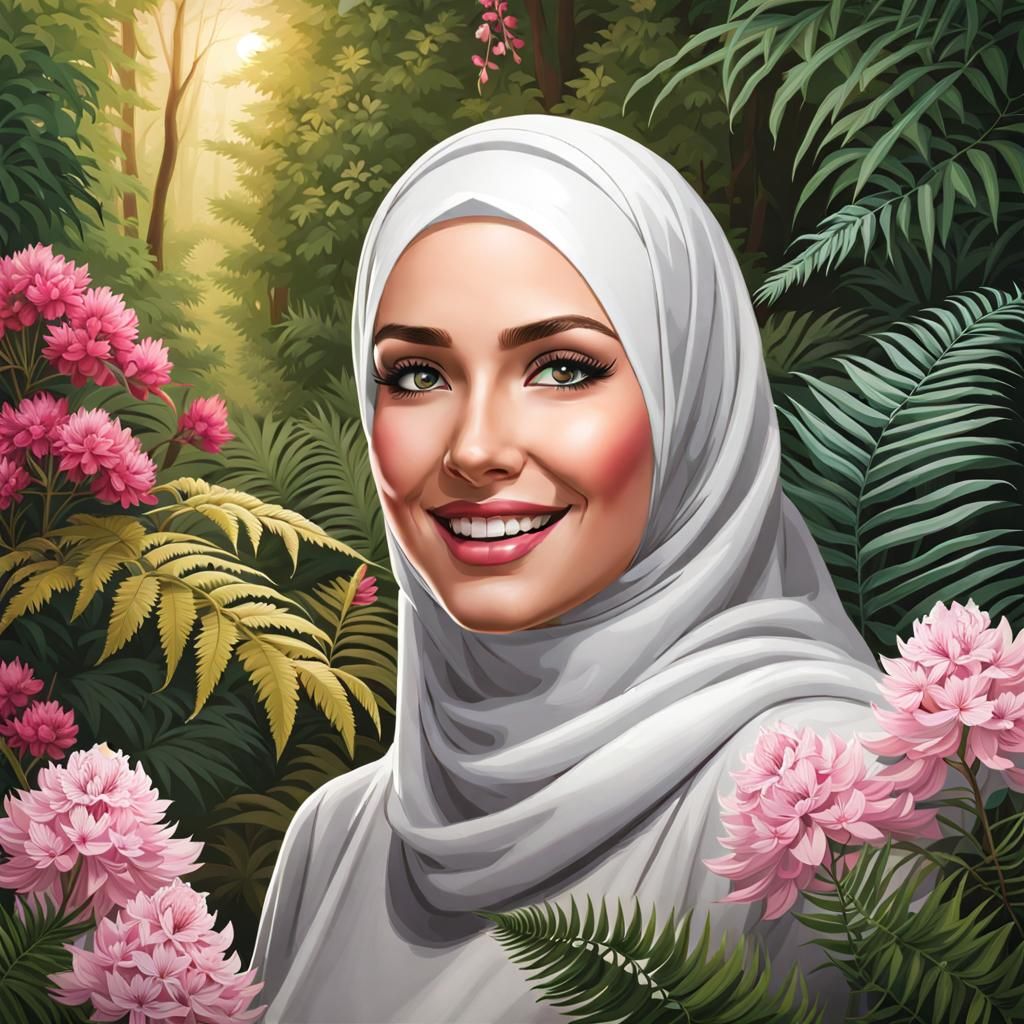 German Hijabi Woman in Mystic Garden