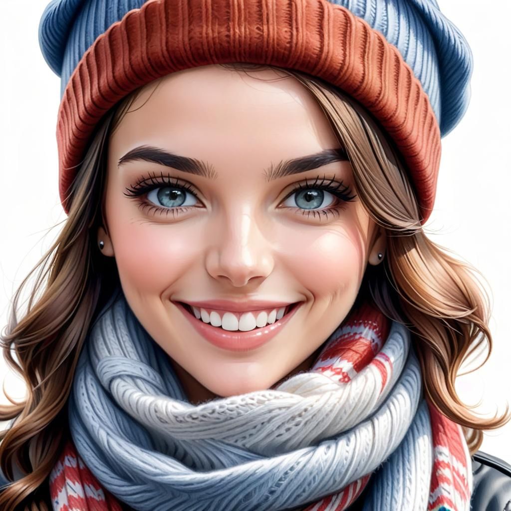 Gorgeous French Woman Portrait in Colored Pencil Style