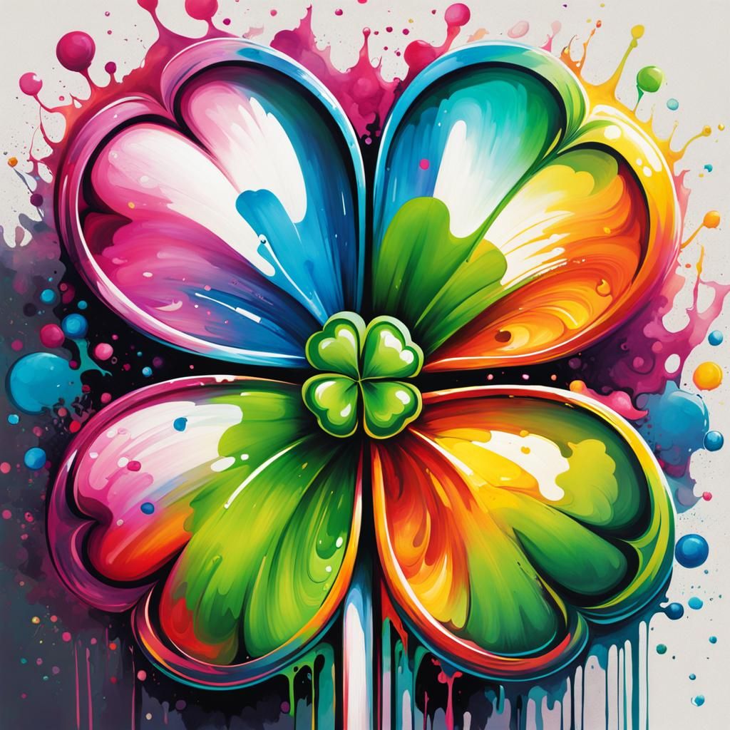 Stylized Four-Leaf Clover Graffiti Art
