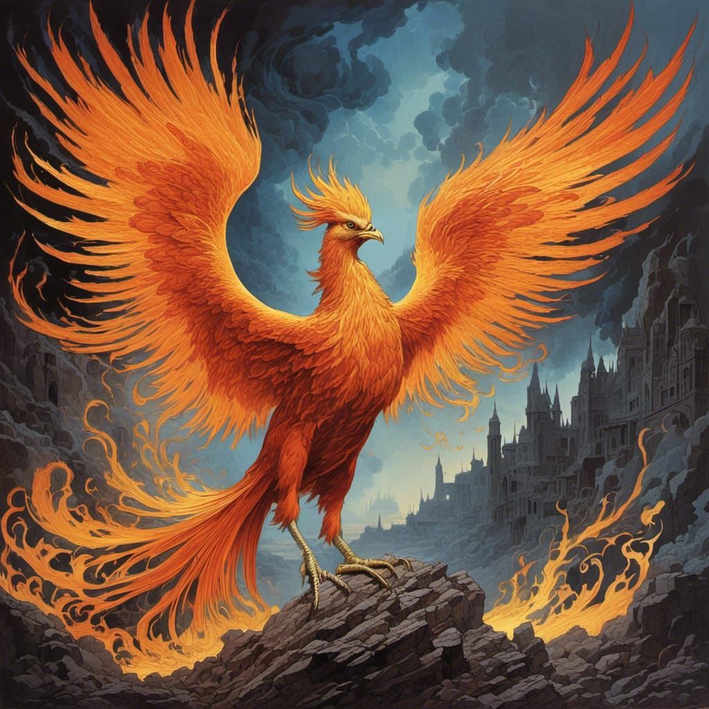 Phoenix Rising From Ashes Illustration
