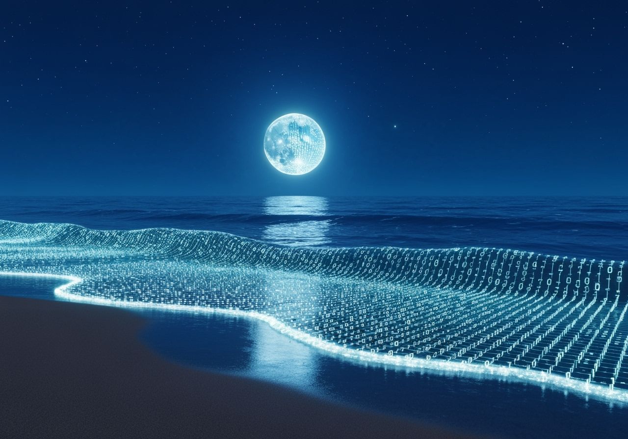 Futuristic Binary Seashore at Night