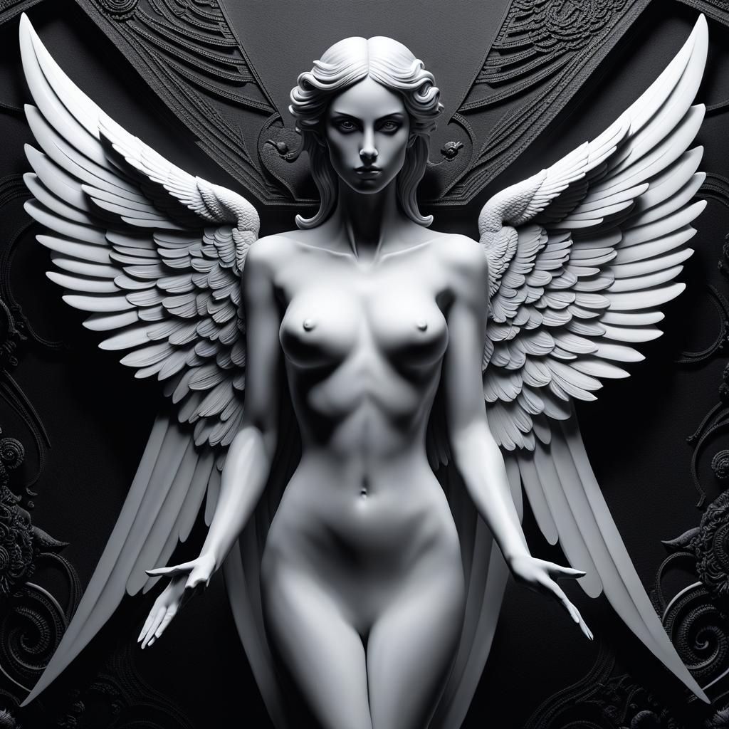 Surreal Angel in Monochrome, Dark Romanticism