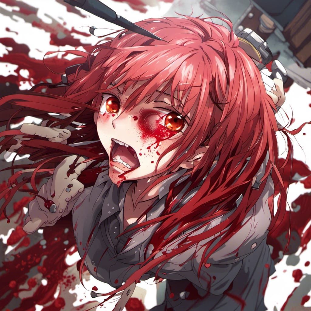 Anime Style Red-Haired Girl Covered in Blood