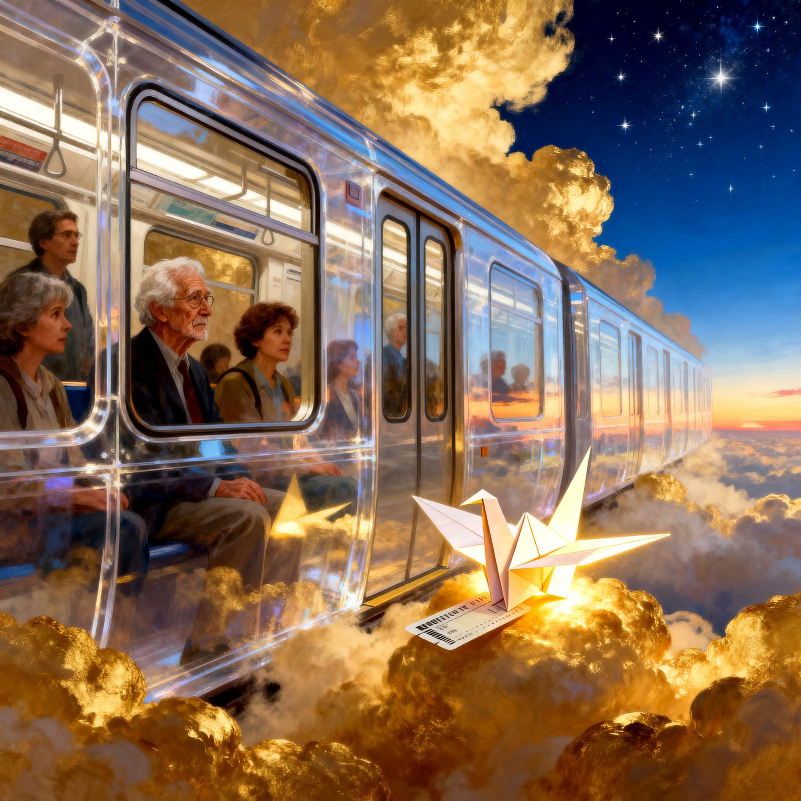 Surreal Train Journey Through Clouds at Dawn and Dusk