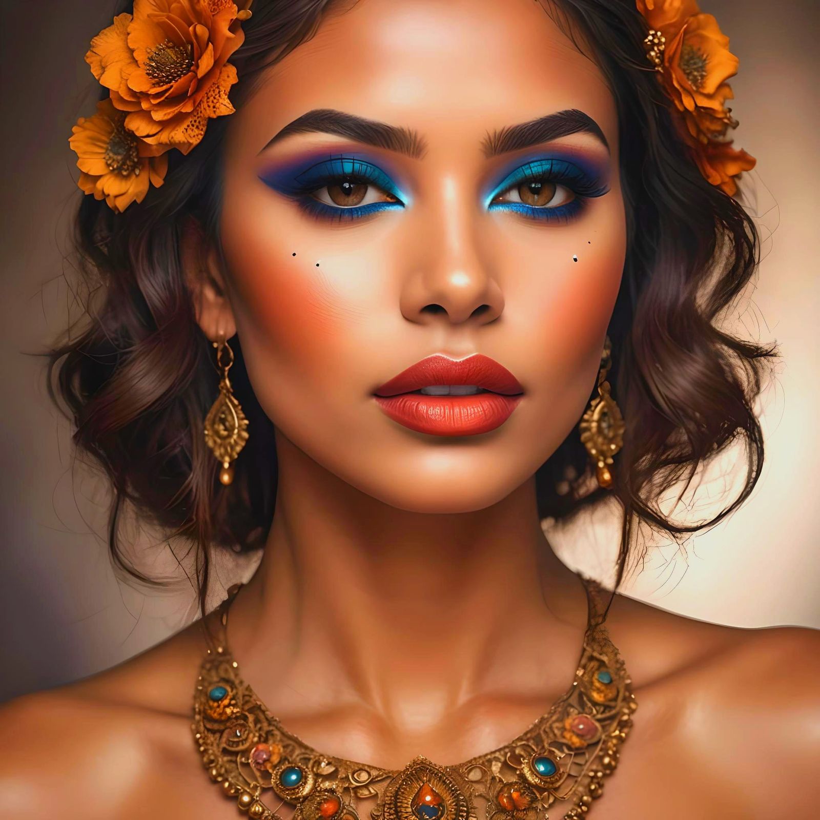 Eclectic Makeup on Beautiful Woman: Hyperrealistic Portrait