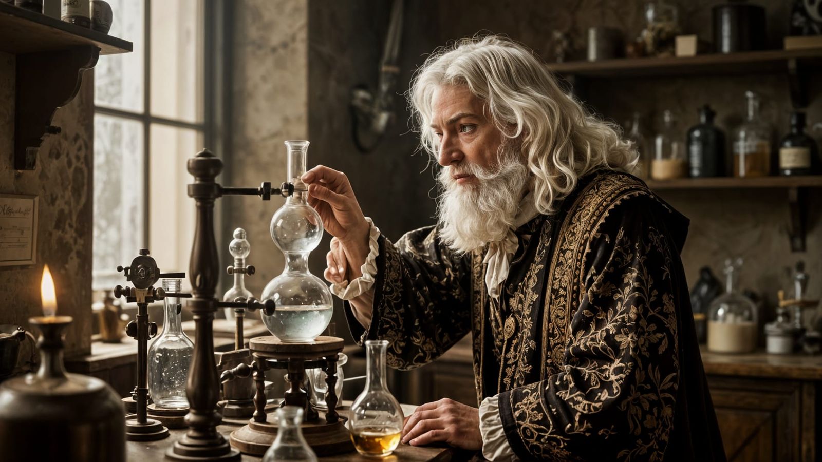 Old Alchemist Scientist in Moody Lab, Seeking Philosopher's ...