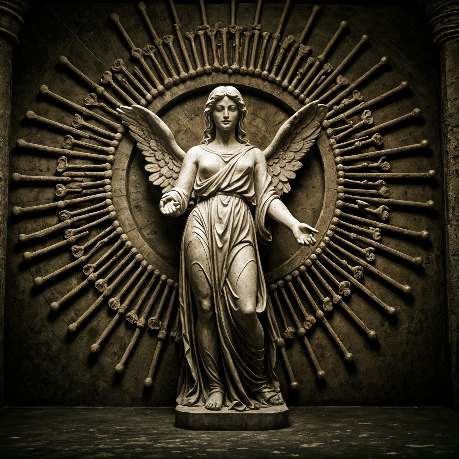 Angel Statue Haloed by Femurs in Timeless Room