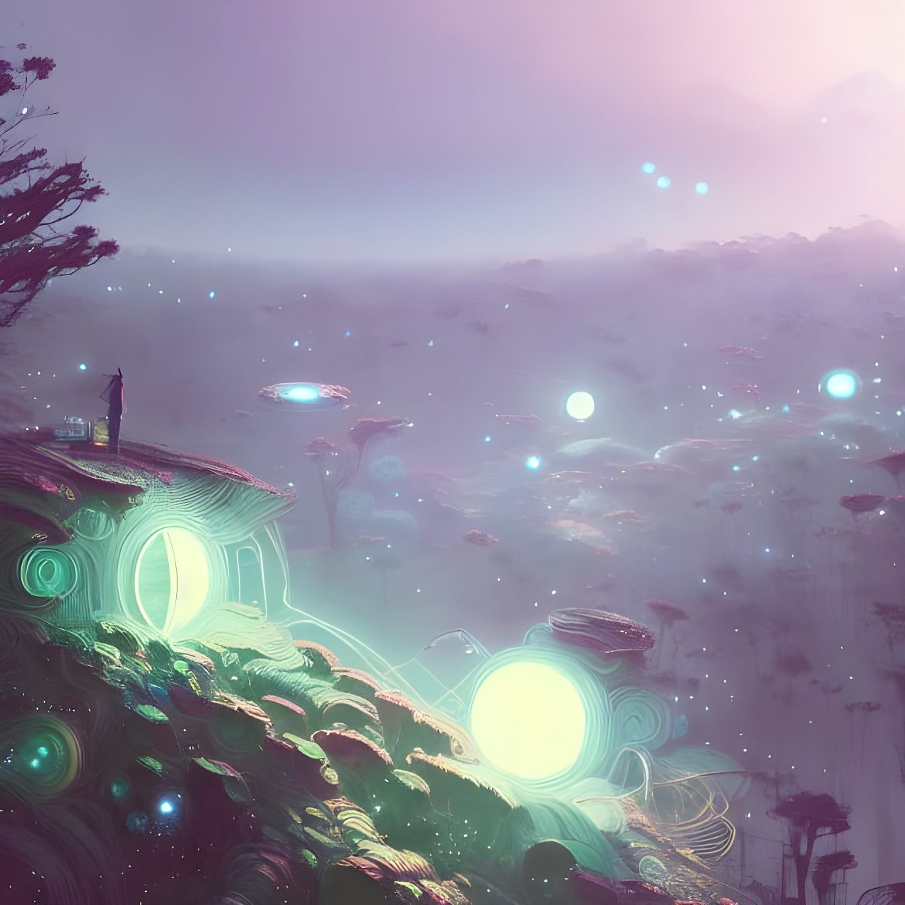 Luminous Stars in Alien Landscape Digital Illustration