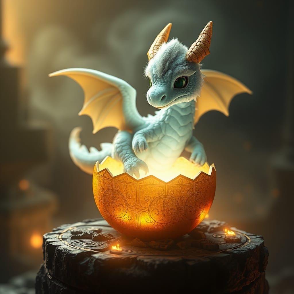Dragon Hatching from Golden Egg in Fantasy Film Style