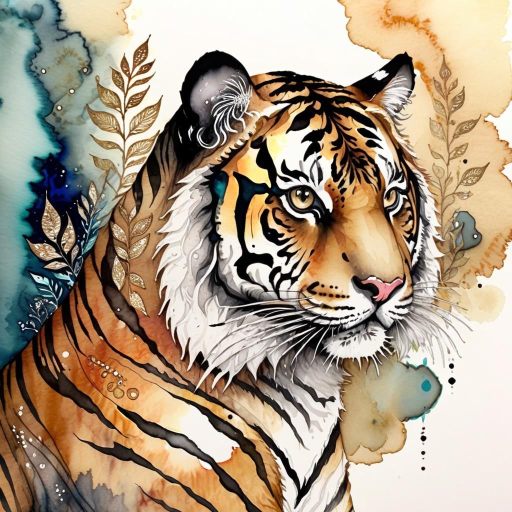 Mystical Tiger Spirit in Bengali Watercolor Style
