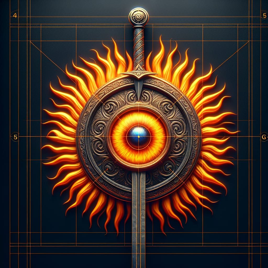 Blazing Shield with Eye and Sword Portrait