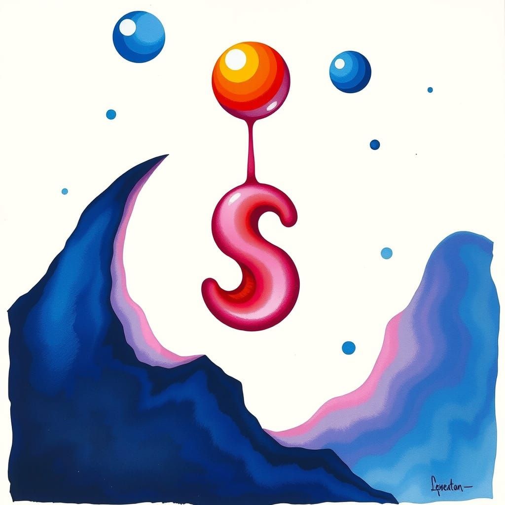 Surreal Gouache Art in Ultramarine Sienna Fuchsia Colors