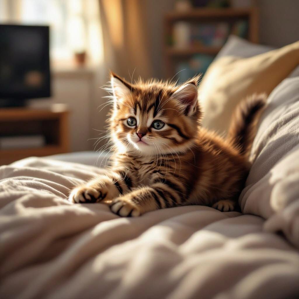 Adorable Kitten Waking Up on Cozy Sofa